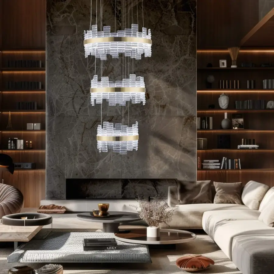 Superior Euroluce Focus suspension lamp crafted in polished metal and textured glass with angular lines