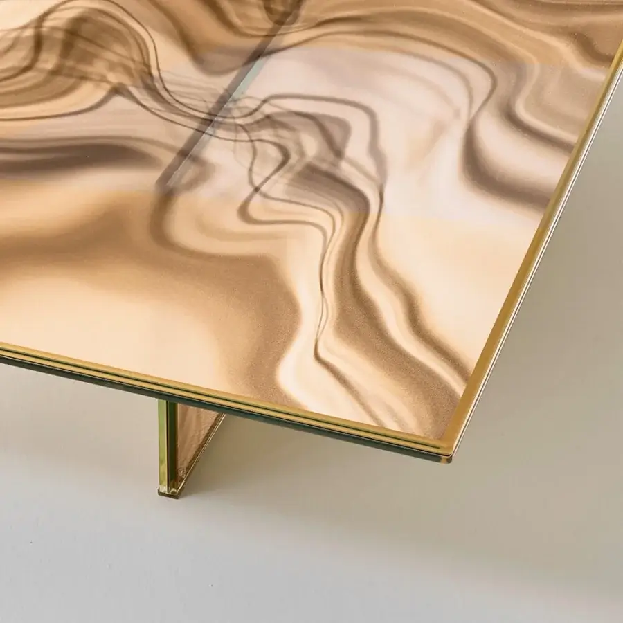 Exceptional Glas Italia Liquefy coffee table crafted in tempered extralight glass with veined decoration and whisky tone painted frame