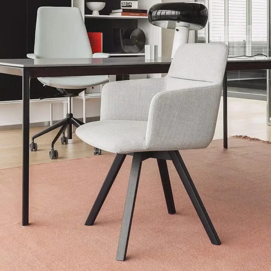Exceptional Lapalma Foil armchair upholstered in textured light gray textile with a smooth matte ash wood base
