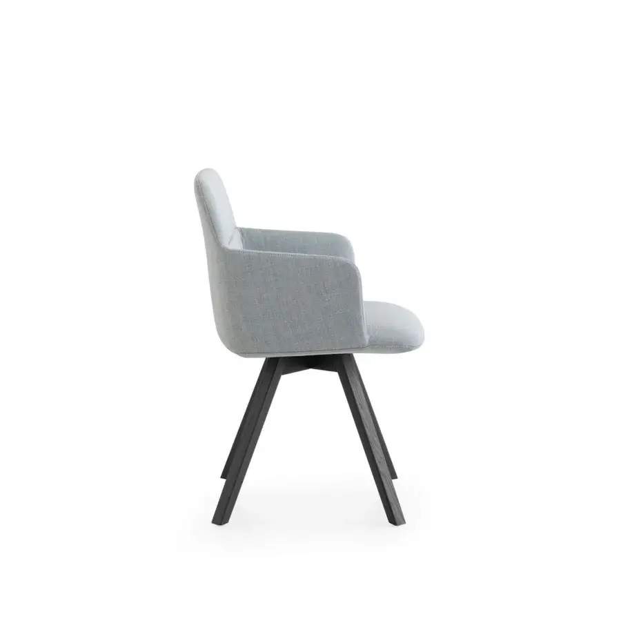 Distinguished Lapalma Foil armchair upholstered in textured light gray fabric with a satin-finish solid ash wood base