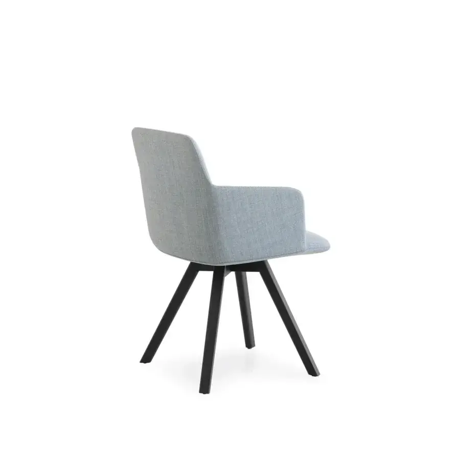 Superior Lapalma Foil armchair upholstered in textured light blue-grey fabric with a satin-finish solid ash wood base