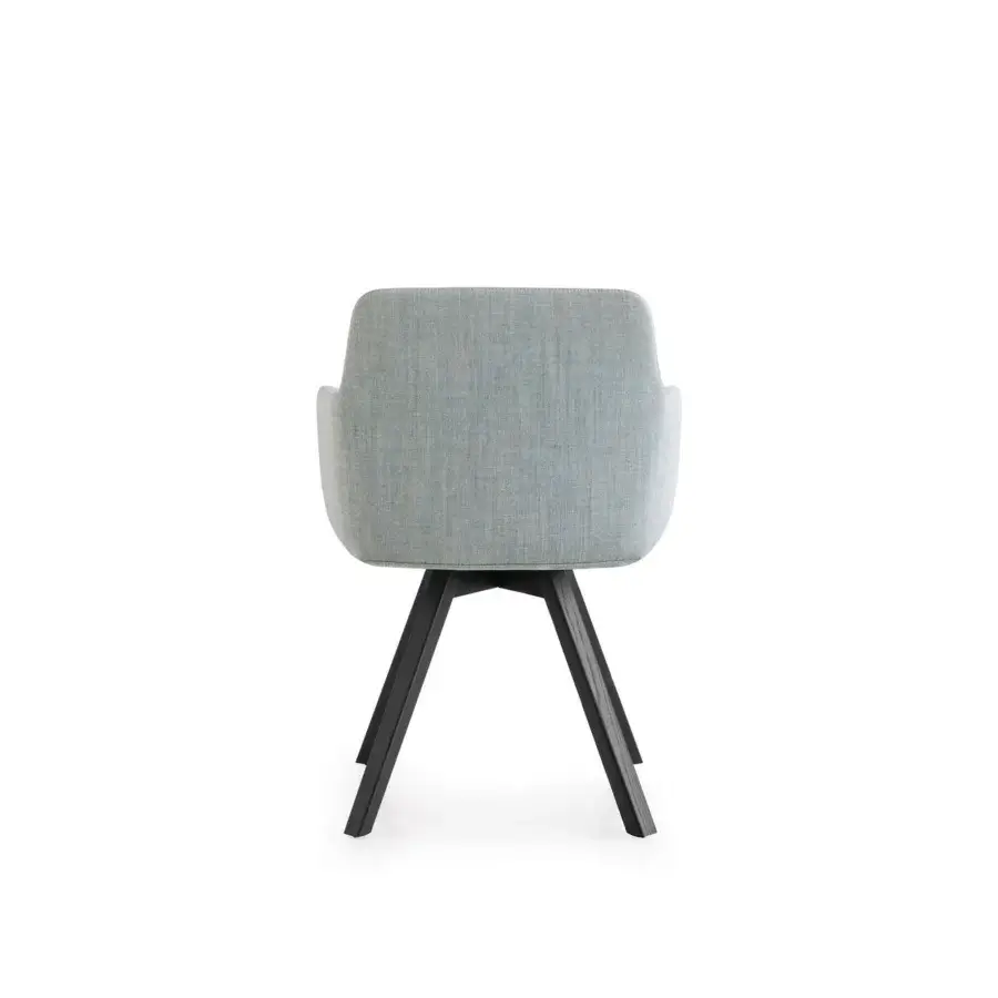 Refined Lapalma Foil armchair upholstered in textured light blue-grey fabric with a satin finished solid ash wood base