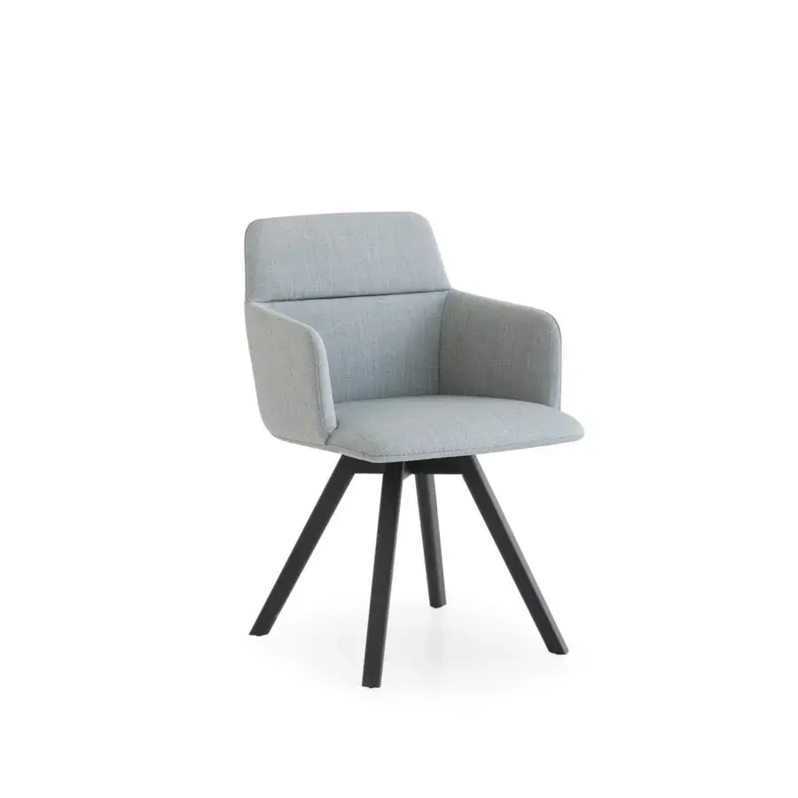Distinguished Lapalma Foil armchair upholstered in light gray textured textile with a satin finished solid ash wood base