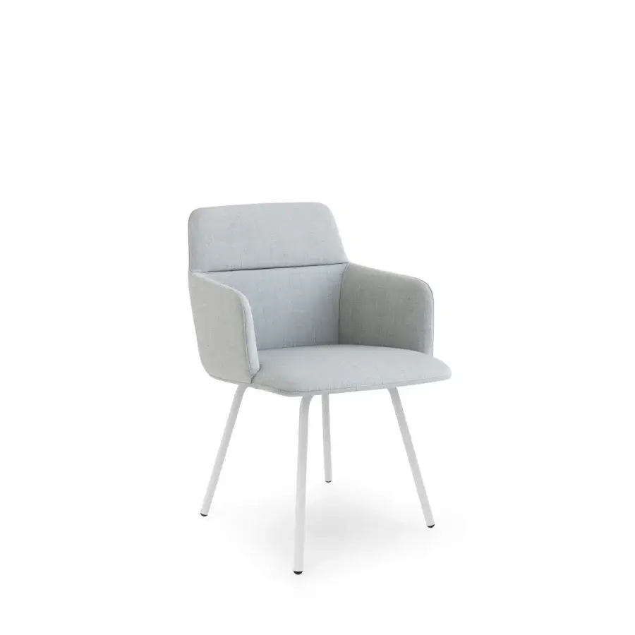Sophisticated Lapalma Foil armchair upholstered in light gray textured textile with a matte white powder-coated steel base