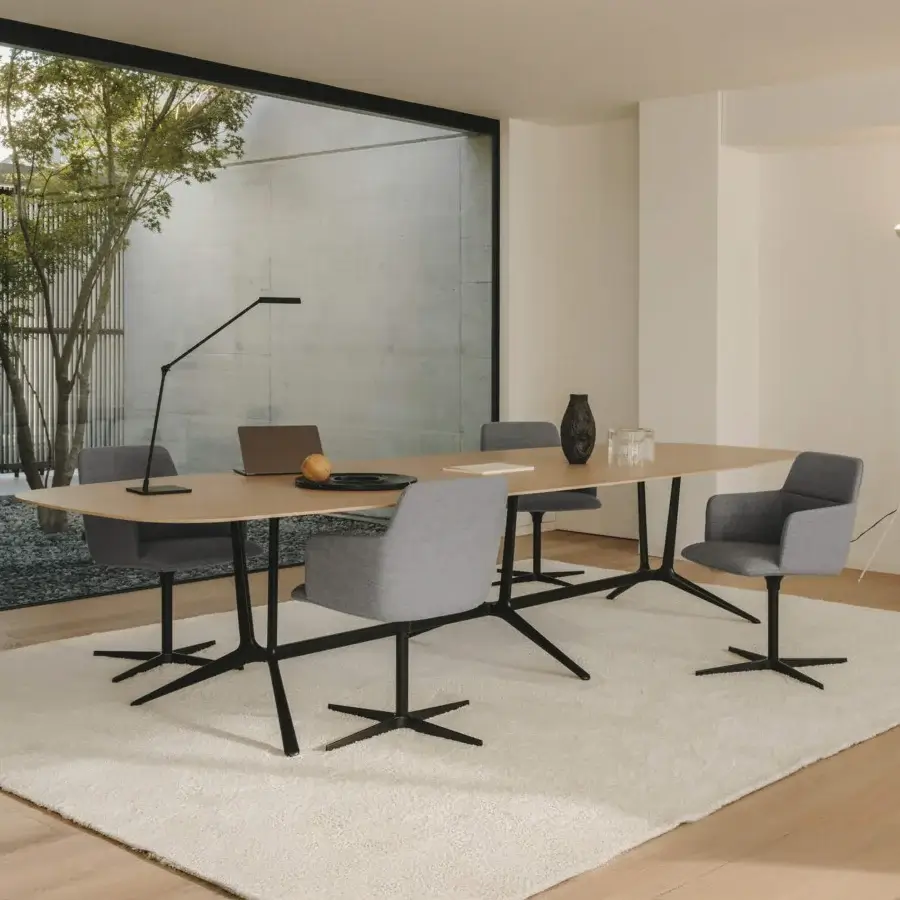 Distinguished Lapalma Foil armchair crafted in medium gray textile with a powder-coated aluminum star-shaped base