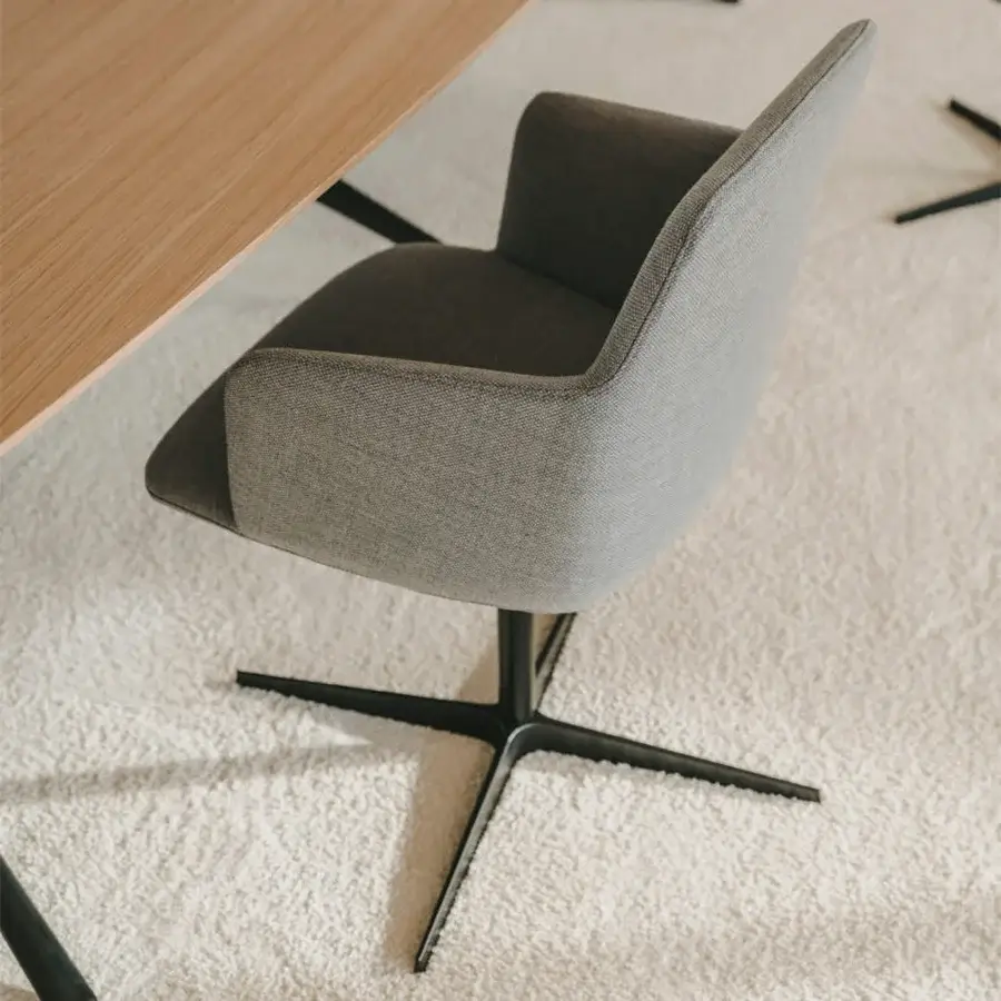 Exceptional Lapalma Foil armchair upholstered in textured medium gray fabric with a powder-coated aluminum swivel base