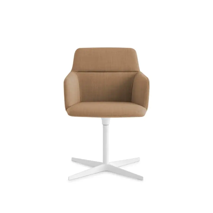 Exceptional Lapalma Foil armchair built in warm brown textile with a powder-coated aluminum swivel base