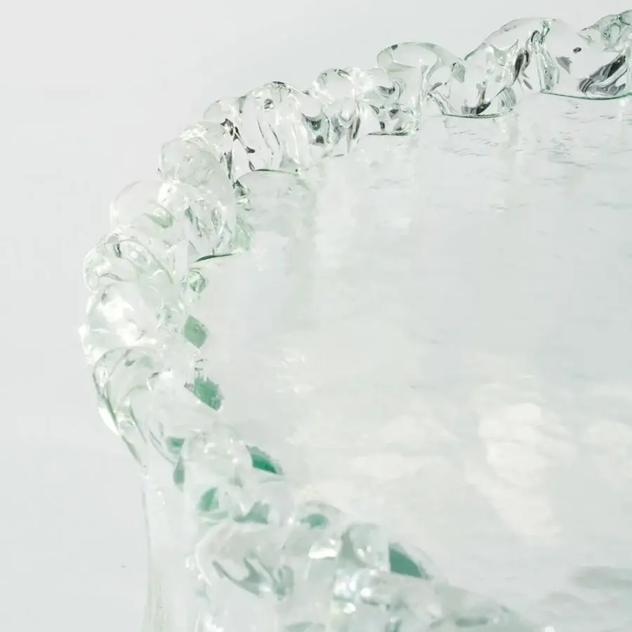 Superior Glas Italia Fountain Murano table crafted in pale aqua poured glass with glossy finish