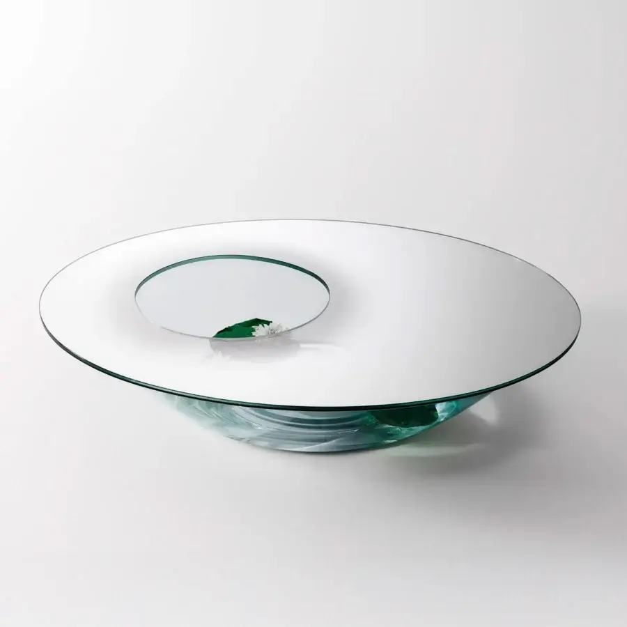 Distinguished Glas Italia Nacre table sculpted from transparent extralight glass with a mirrored bottom and refined mirror finish
