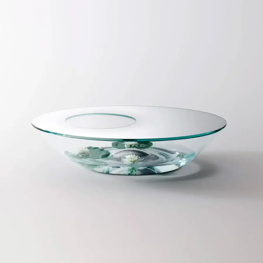 Exceptional Glas Italia Nacre coffee table sculpted from transparent extralight glass with a mirrored bottom and refined mirror finish