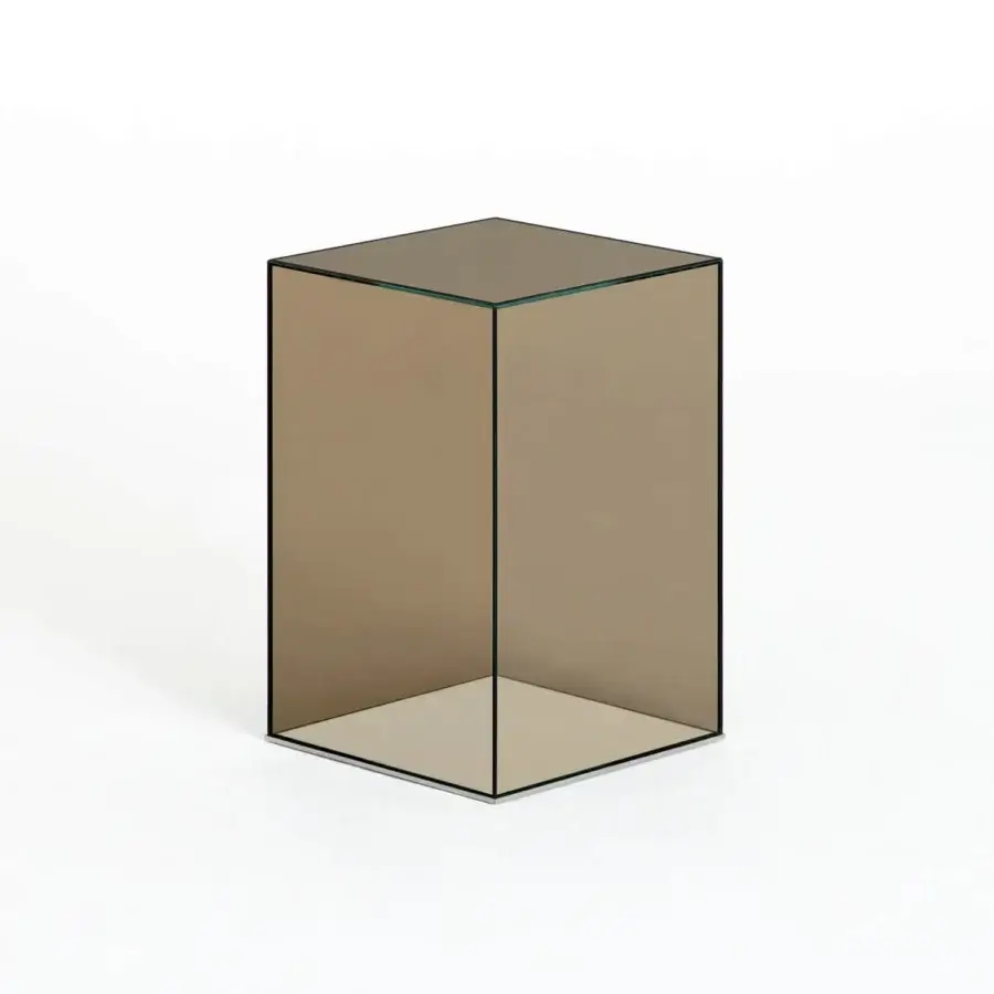 Superior Glas Italia Donald table built in brownish-grey transparent laminated glass with mirrored stainless steel base and glossy finish
