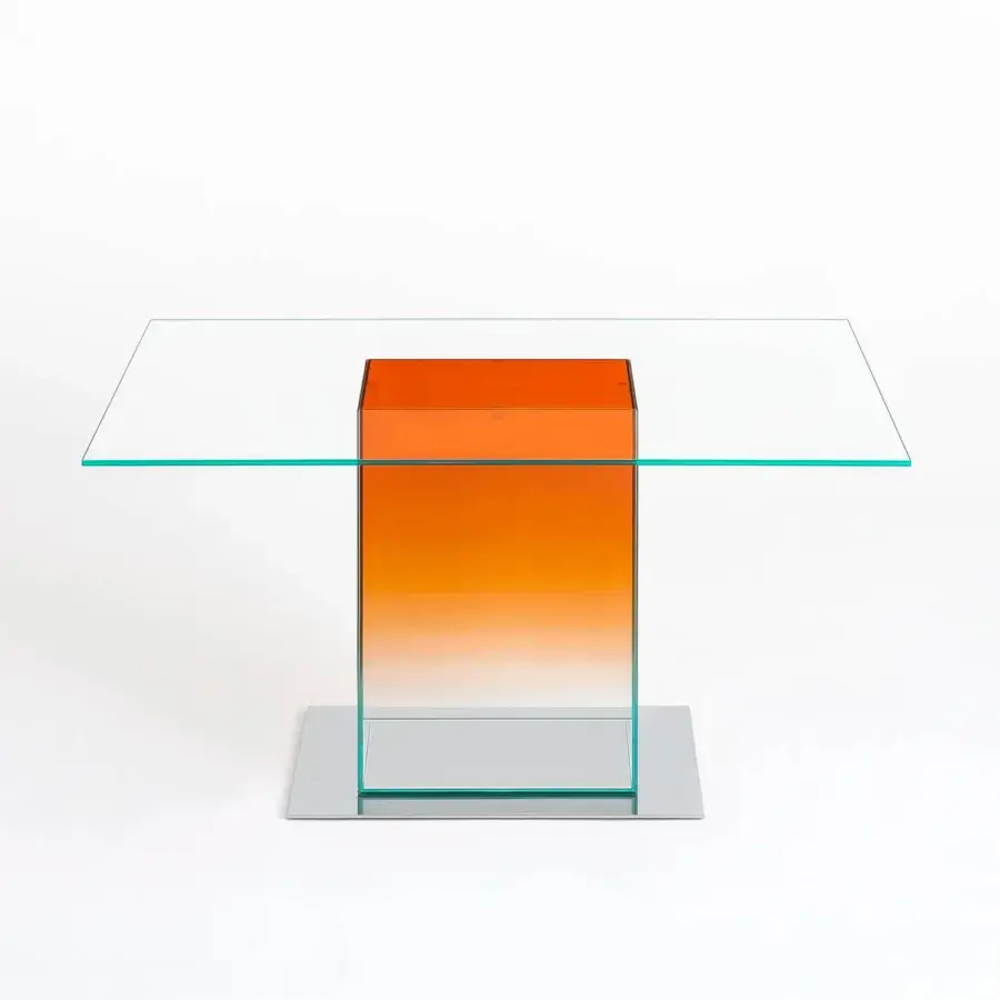 Luxury Glas Italia Donald table crafted in laminated extralight glass with a mirror-polished stainless steel base and gradient coloration