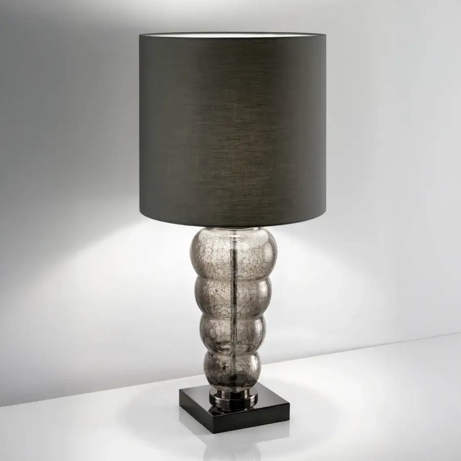 Exceptional Euroluce Vogue table lamp with dark gray textile shade and uniquely textured cracklè glass base