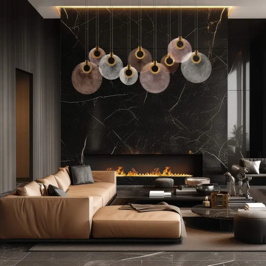 Distinguished Euroluce Corallo suspension lamp with circular form and shimmering muted gold tone finish