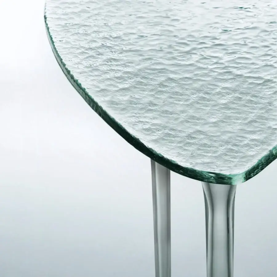 Captivating Glas Italia Specchio di Venere table with poured silvered glass and elegantly curved polished metal legs
