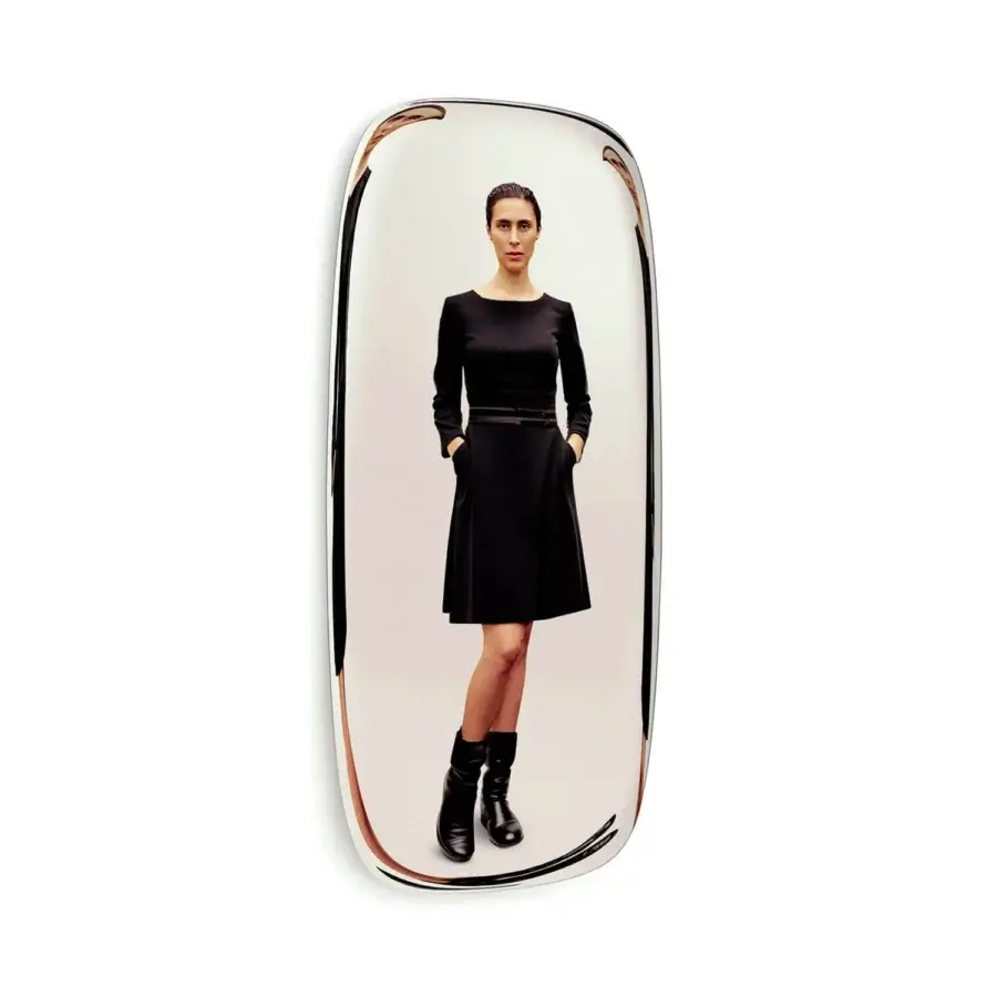 Elegant Glas Italia Menteur mirror crafted from bronze glass with silvered finish and captivating printed image