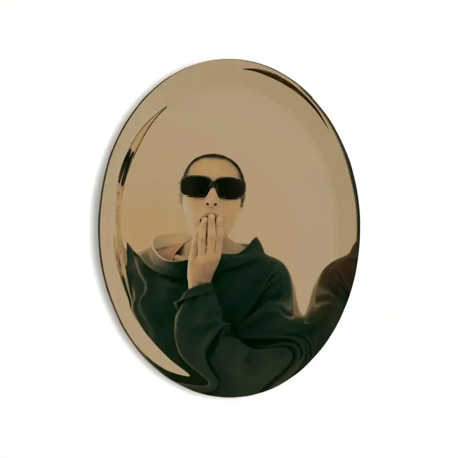 Exceptional Glas Italia Menteur mirror crafted from bronze glass with a warped, highly reflective golden-bronze finish
