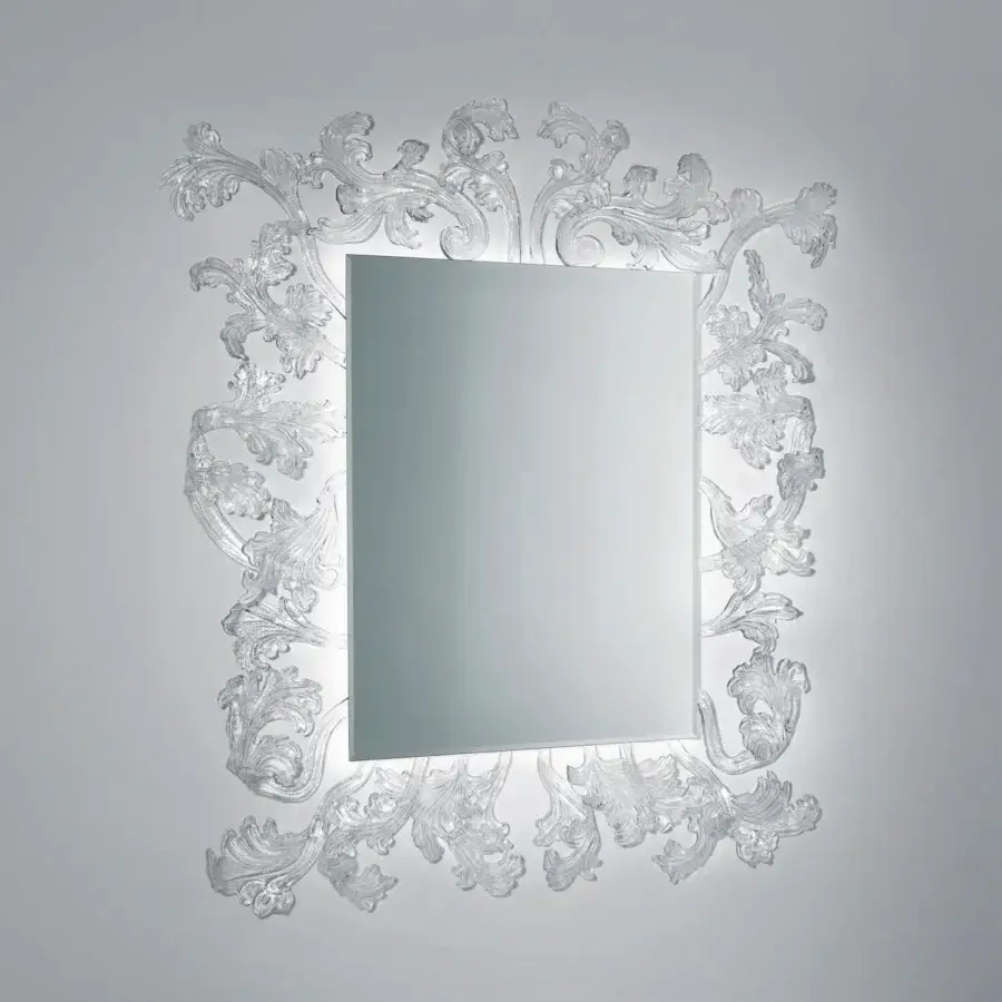 Exquisite Glas Italia Sturm und Drang mirror built in ornate Murano glass with a glossy, colorless finish