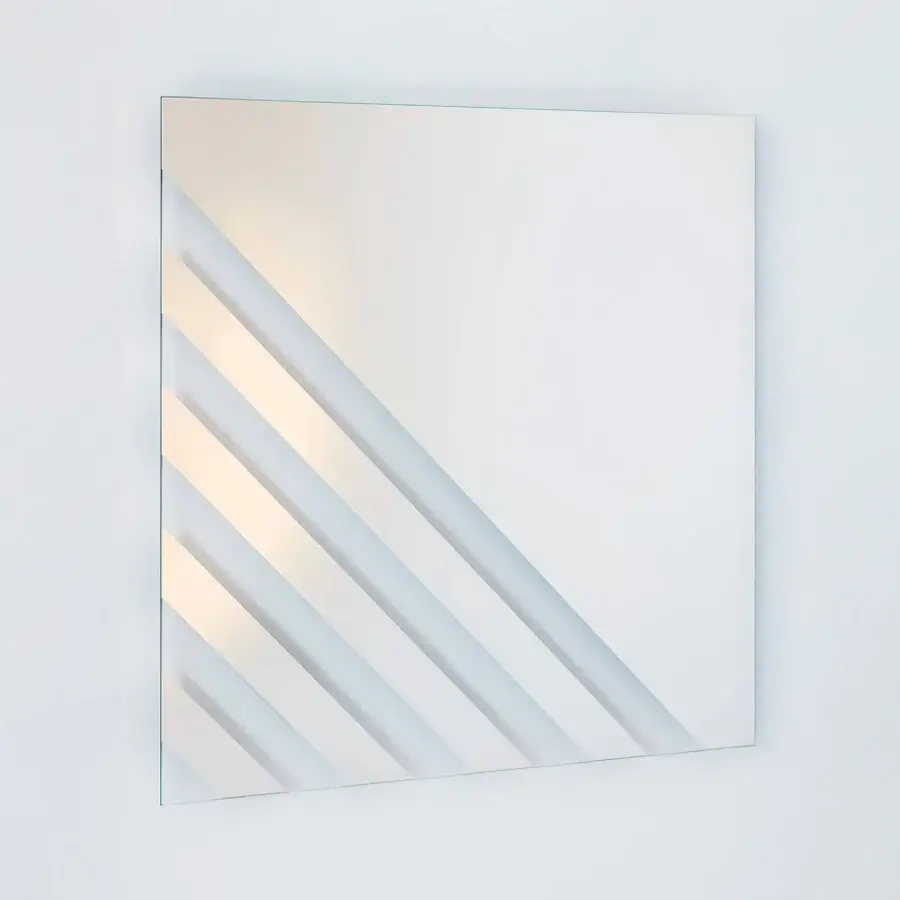 Distinguished Glas Italia Andromeda mirror crafted from premium glass with a captivating etched linear pattern and crisp white finish