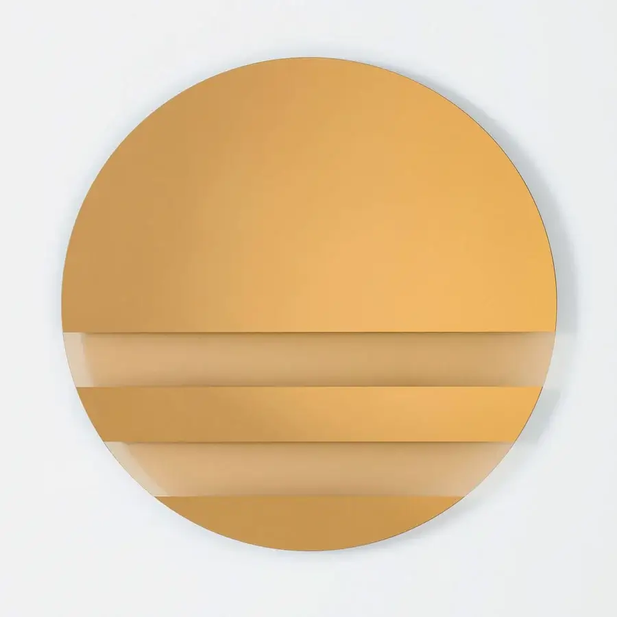 Captivating Glas Italia Andromeda mirror crafted from glass with alternating amber and translucent surfaces in a glossy reflective finish