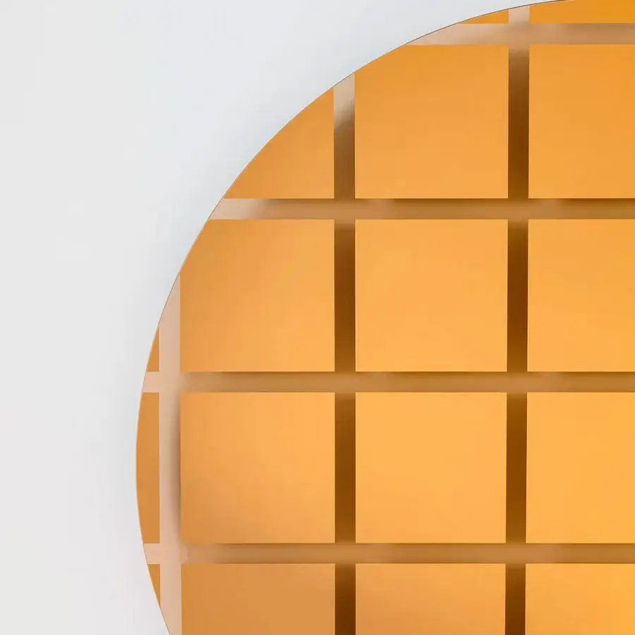Superior Glas Italia Andromeda mirror crafted from glass with a distinctive amber finish and geometric grid pattern