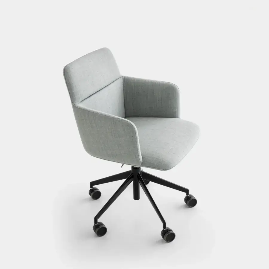 Superior Lapalma Foil office armchair upholstered in textured light gray textile with a powder-coated black swivel base