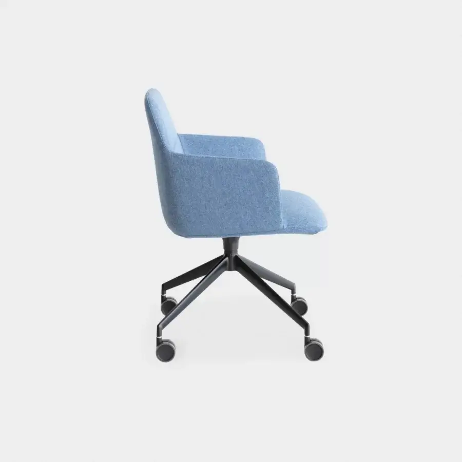 Distinguished Lapalma Foil office armchair upholstered in muted blue woven fabric with powder-coated aluminum swivel base