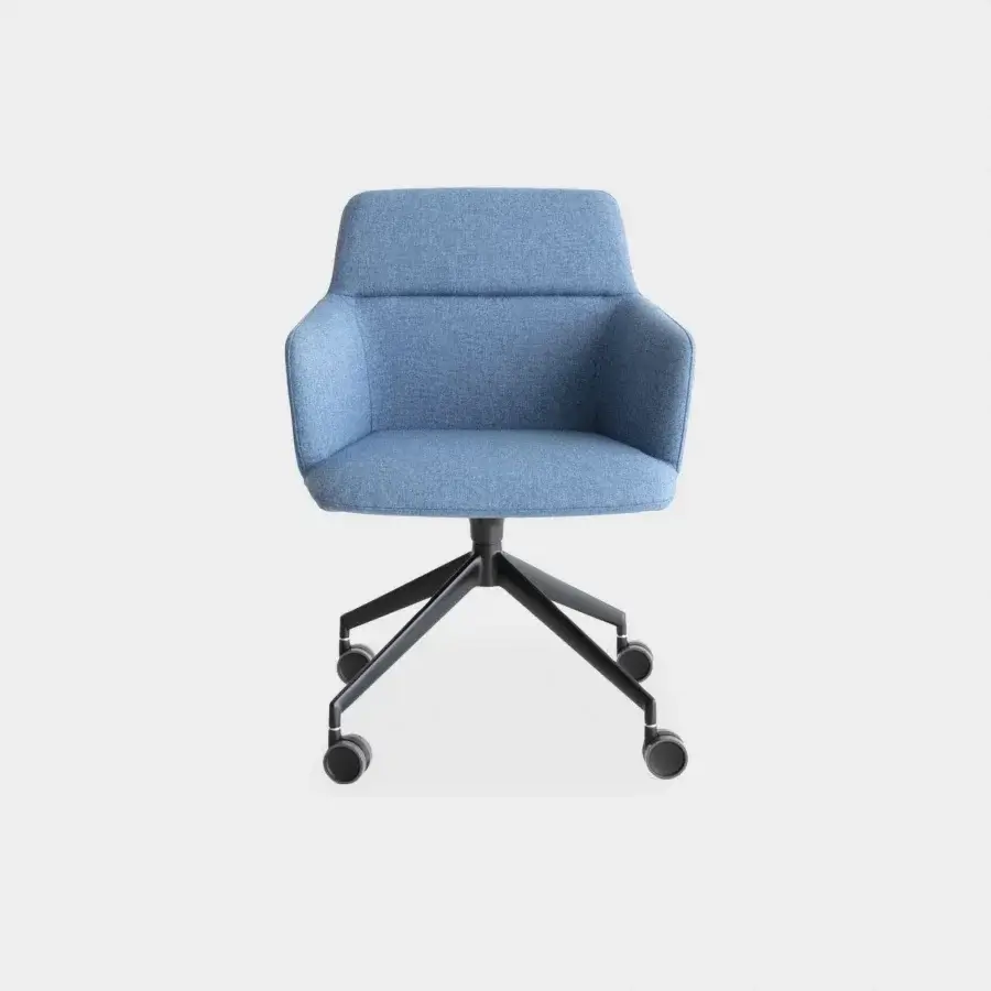 Elegant Lapalma Foil office armchair upholstered in textured muted blue fabric with a matte black swivel base