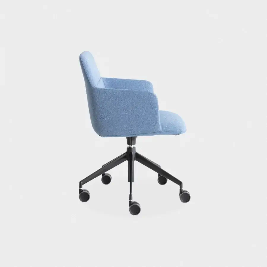 Superior Lapalma Foil office armchair upholstered in muted blue textured fabric with a powder-coated aluminum swivel base