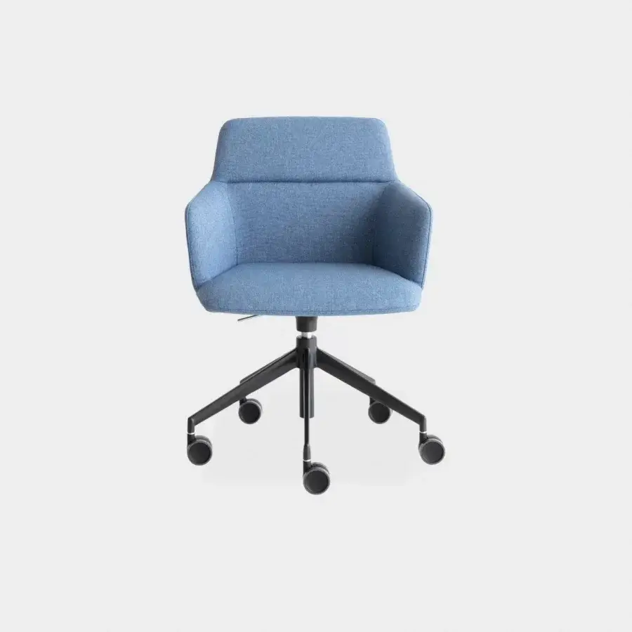 Distinguished Lapalma Foil office armchair upholstered in muted blue textile with a powder-coated aluminum swivel base