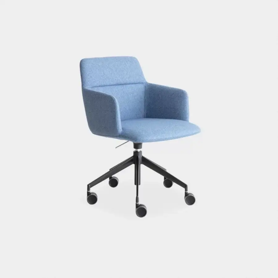 Elegant Lapalma Foil office armchair upholstered in textured muted blue fabric with a powder-coated aluminum swivel base crafted in Italy