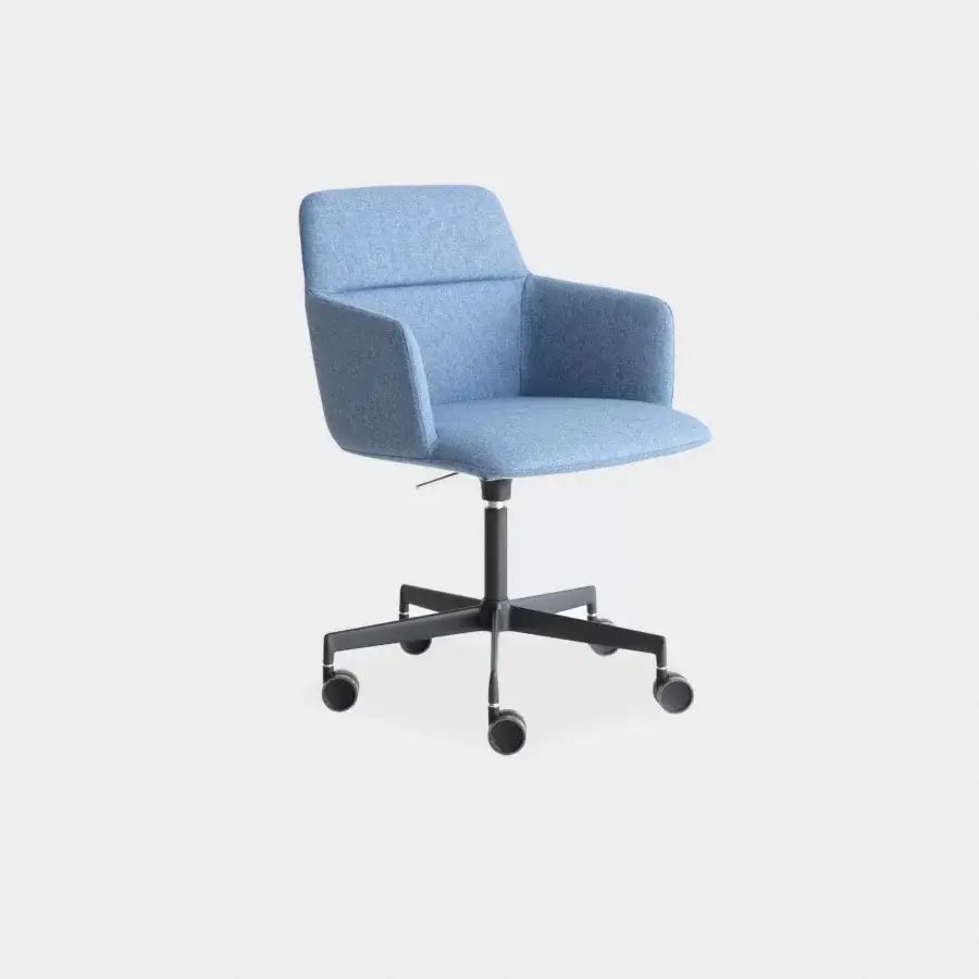 Superior Lapalma Foil office armchair upholstered in muted blue textile with a dark matte powder-coated aluminium base