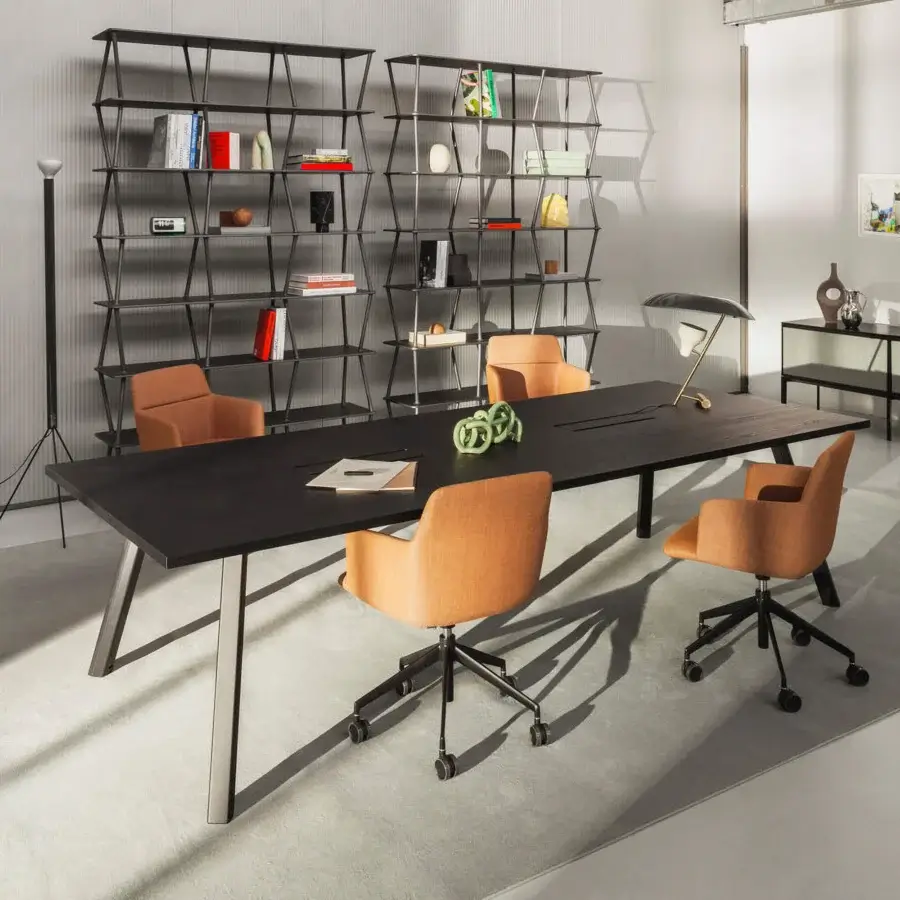 Distinguished Lapalma Foil office armchair with terracotta textured fabric upholstery and powder-coated aluminum swivel base