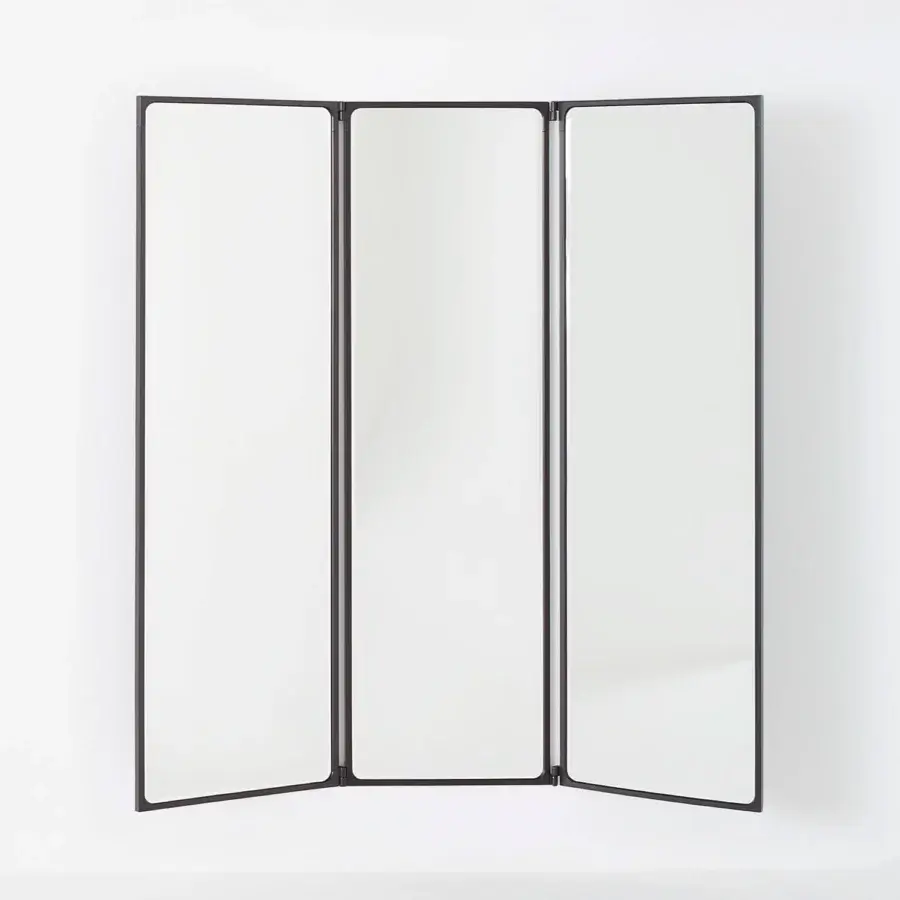 Elegant Glas Italia Como mirror built in shiny-polished untreated solid brass with rotating matte lacquered glass panels