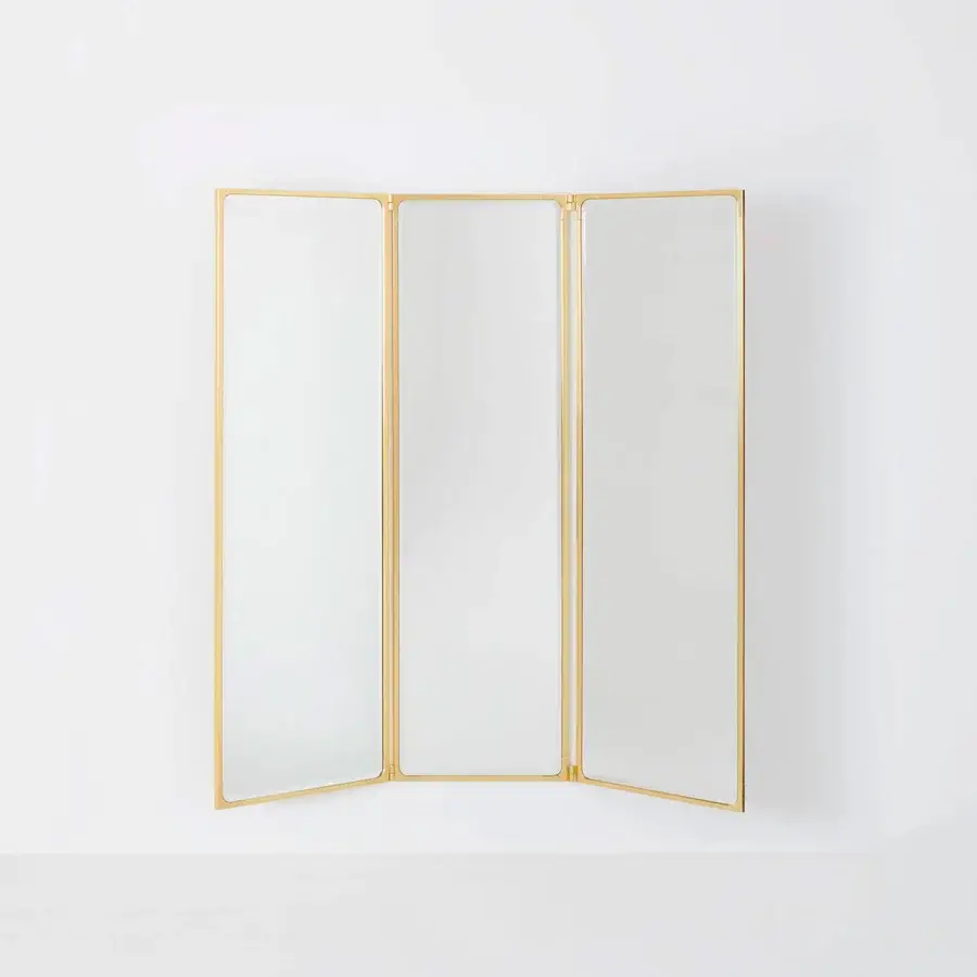 Superior Glas Italia Como mirror built in shiny-polished untreated solid brass with rotating panels and refined matt lacquered glass rear