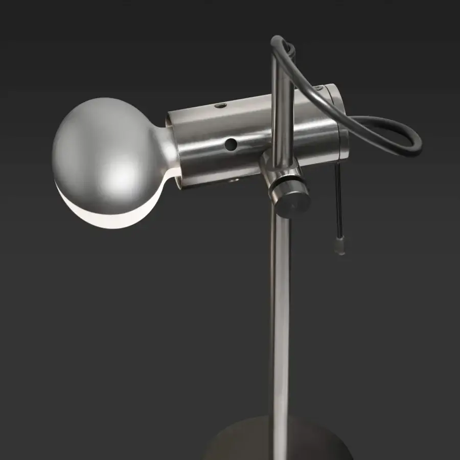 Superior Oluce Agnoli table lamp crafted in metal with a satin finish and graceful curved lines