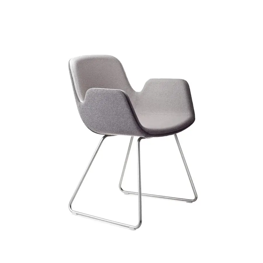 Superior Lapalma Pass armchair with fully padded form upholstered in textured neutral gray textile and satin-finish metal frame