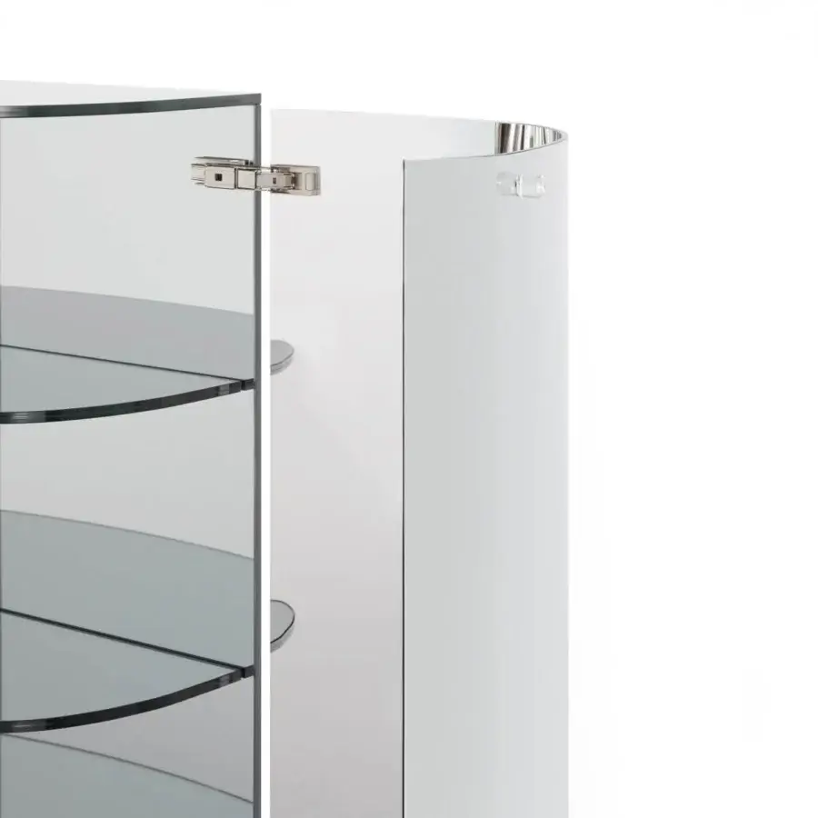 Distinguished Glas Italia Oltralpe sideboard built with bright white laminated mirrored glass and cylindrical glass handles