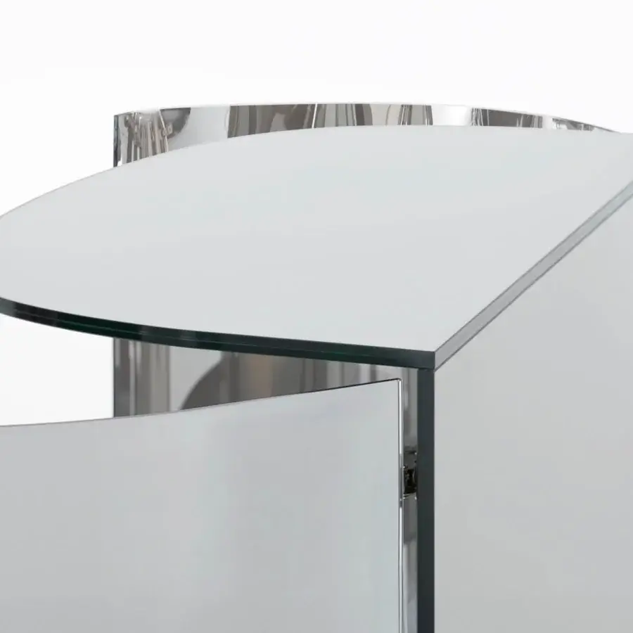 Exceptional Glas Italia Oltralpe sideboard crafted in silver-grey laminated and curved tempered mirrored glass with a glossy finish