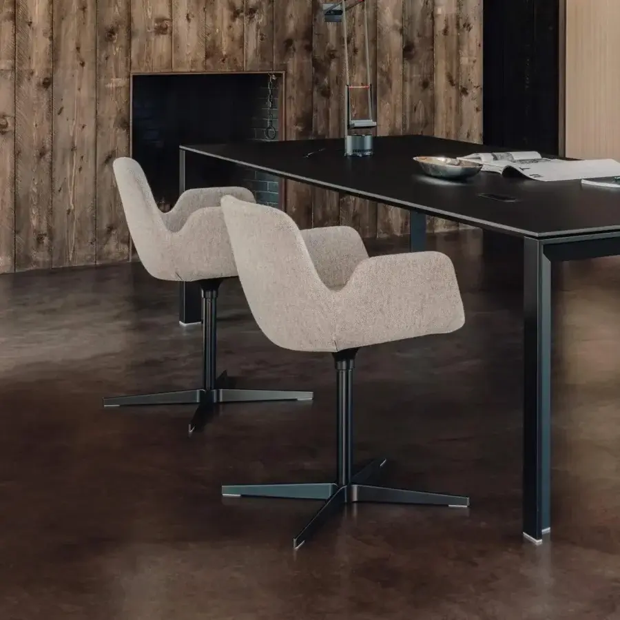 Elegant Lapalma Pass armchair with textured neutral beige fabric upholstery and matte metal base