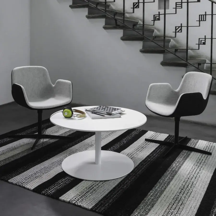 Distinguished Lapalma Pass armchair with light gray textured textile upholstery and sleek dark-toned metal frame