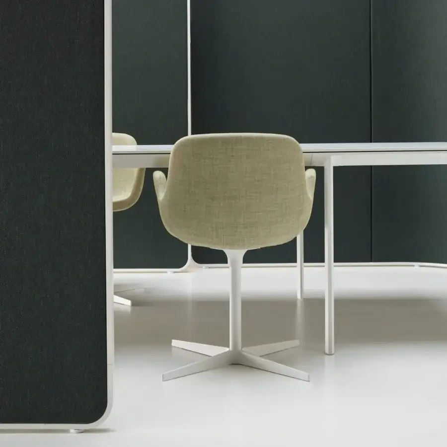 Elegant Lapalma Pass armchair with muted olive green woven textile upholstery and polished silver-tone metal base