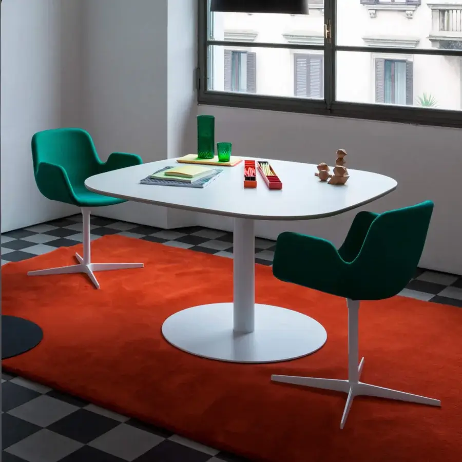 Distinguished Lapalma Pass armchair with teal green woven textile upholstery and light-colored metal swiveling base