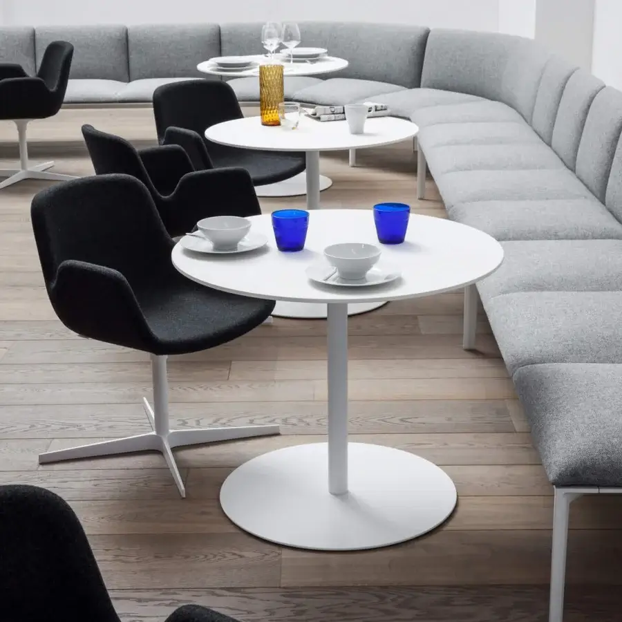 Distinguished Lapalma Pass armchair with dark gray textile upholstery and light-toned metal swivel base
