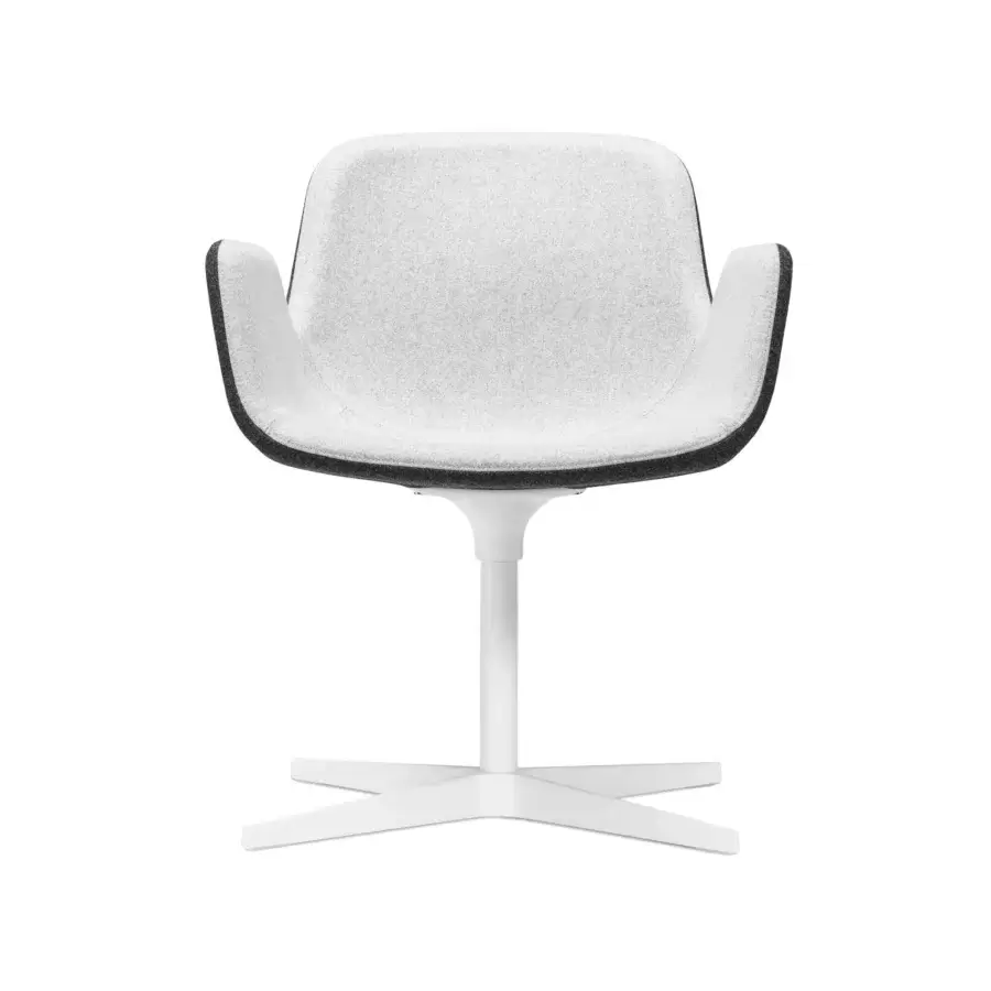 Sophisticated Lapalma Pass armchair with light gray heathered textile upholstery and sleek white metal base