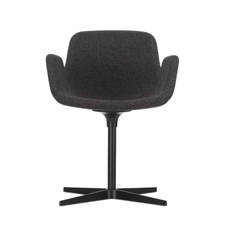 Elegant Lapalma Pass armchair with textured dark gray textile upholstery and matte black metal base