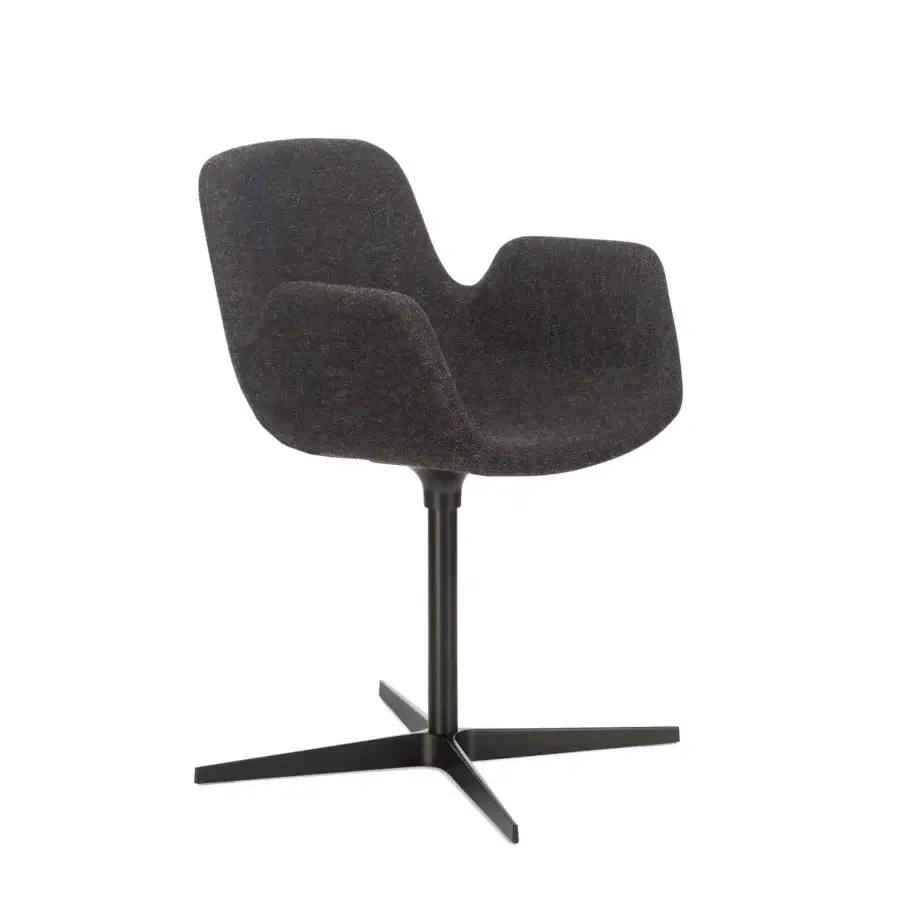 Sophisticated Lapalma Pass armchair in dark gray textured textile with a swiveling dark-toned metal base crafted for ergonomic comfort