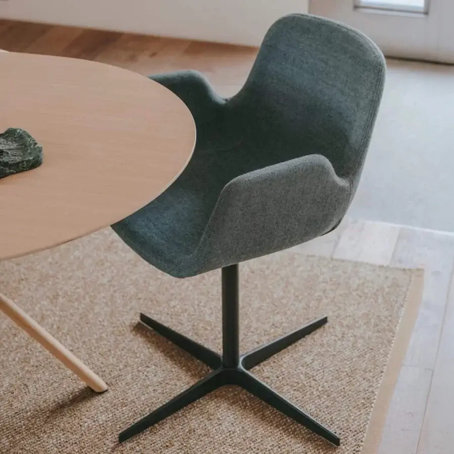 Sophisticated Lapalma Pass armchair upholstered in muted gray textured textile with a matte black swivel base