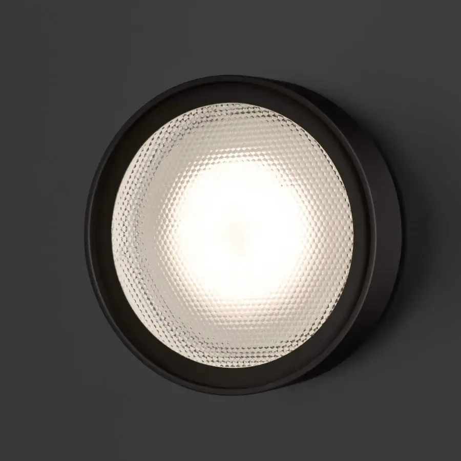 Exclusive Oluce Berlin-Out lamp crafted in matte black metal with a textured glass diffuser for focused illumination