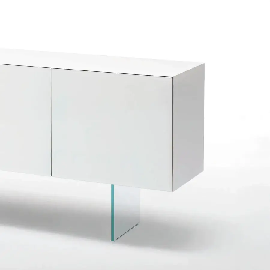 Exceptional Glas Italia Magic Box sideboard crafted in glossy lacquered glass with matte white finish and mirrored interiors